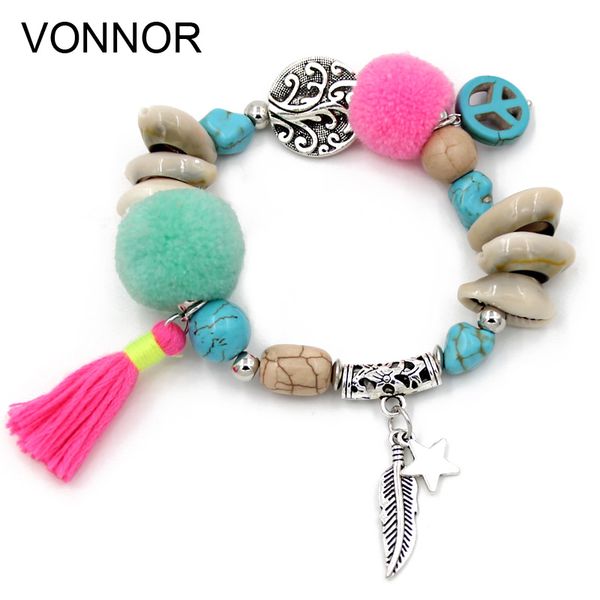 

vonnor jewelry women bracelets bohemian beads shells tassel alloy pendant strand bracelets friendship female girls accessories, Black