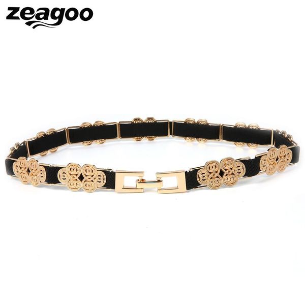 

elastic fashion hook buckle waist belt floral shape women belts, Black;brown