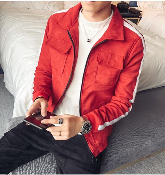 

men in europe and the han edition of the new fashion personality, cultivate one's morality deerskin flocking baseball jacket 345 / m, Black;brown