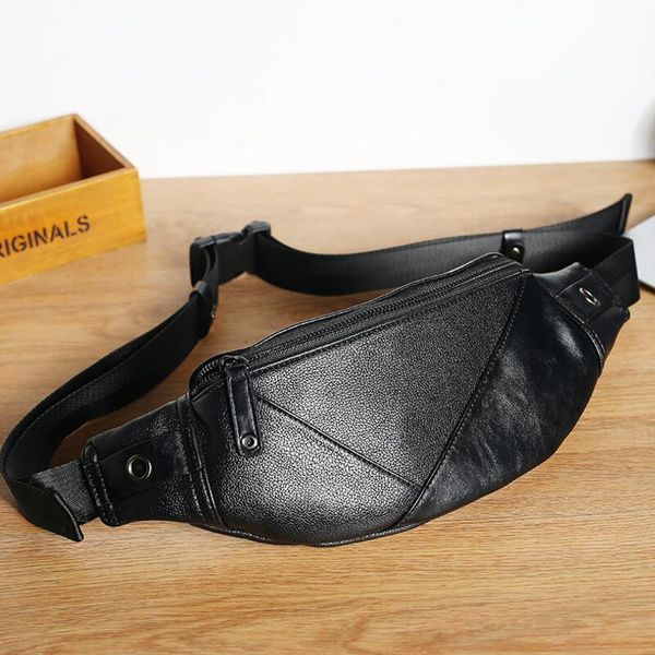 

men pu leather travel hip bum belt pouch fanny pack waist wallet purse chest bag shoulder cross man messenger bags black