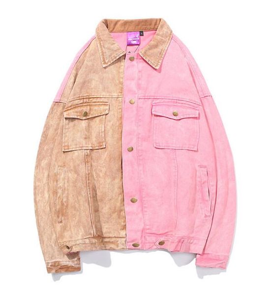 

2018 autumn vintage color patchwork pink jacket jeans, Black;brown
