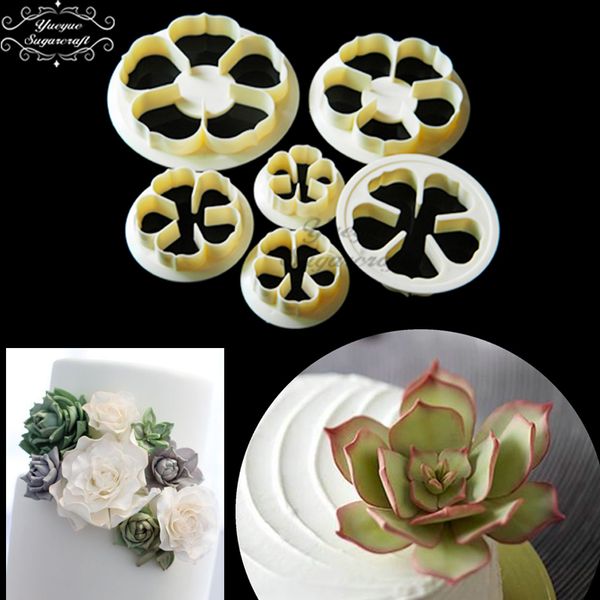 

yueyue sugarcraft 6pc succulents rose flower plastic fondant cutter cake mold fondant mold cake decorating tools