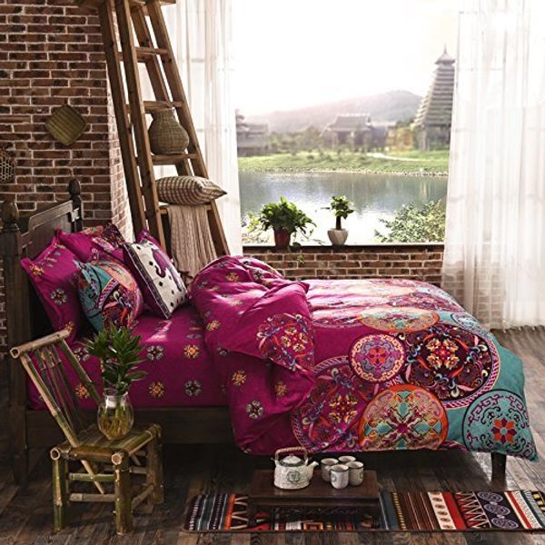 

national style recto prune reversible duvet cover with pillow sham boho mandala bedding set