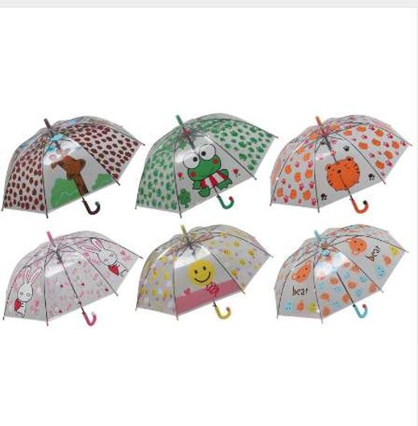 Kreativer Regenschirm für Kinder mit Cartoon-Druck, transparente Regenwerkzeuge für Kinder, Tiere, Giraffe, Frosch, Tiger, Kaninchen, Bär YS116