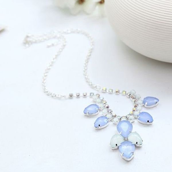 

colour rhinestone with blue water droplets silver plating necklaces #n036, Golden;silver
