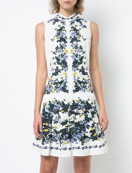 

flower print women a-line dress pleated mini dreses 08k851, Black;gray