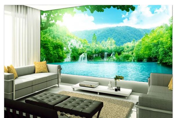 

p wallpaper beautiful lake sofa background wall wallpapers for living room