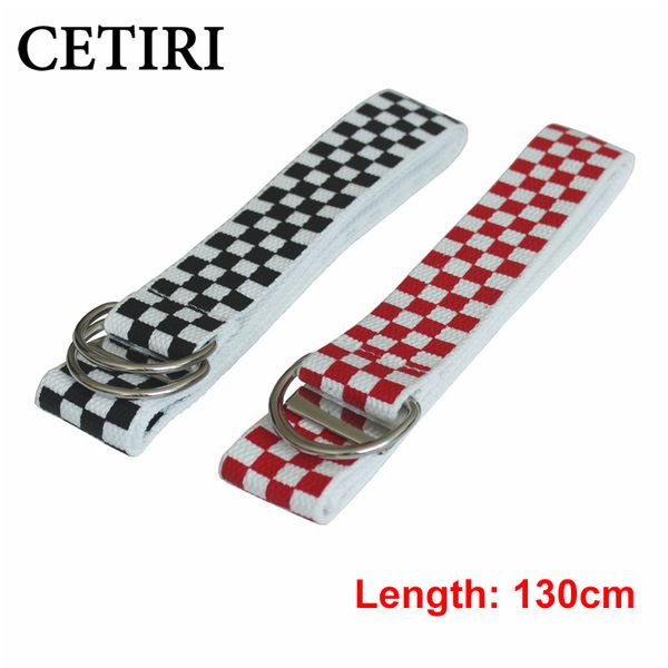 

cetiri harajuku checkerboard couple belt plaid punk female long canvas belt 130cm, Black;brown