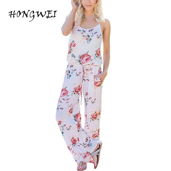 Macacão novo kawaii floral macacão na moda feminina cinta de espaguete longo macacões casual praia calças compridas playsuits bolsos