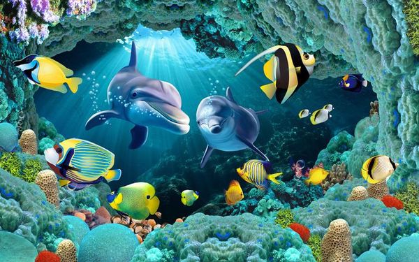 

three-dimensional floor painted underwater world dolphin tthree-dimensional floor painted underwater world dolphin tropical fish coral paste