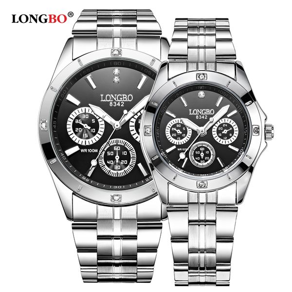 

longbo 2017 casual couple watches stainless steel band men women quartz watch leisure lovers wristwatch relogio masculino 8342, Slivery;brown