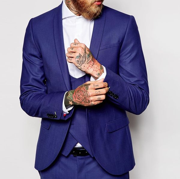 

custom made groomsmen shawl lapel groom tuxedos royal blue men suits wedding/prom/dinner man blazer(jacket+pants+tie+vest) k836, Black;gray