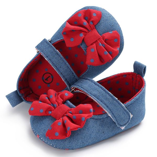 

2018 new 0-18 months toddler polka dot bowknot crib baby shoes girl princess soft sole non-slip prewalker indoor first walkers