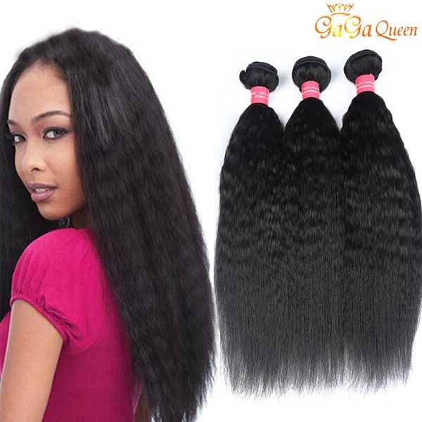

mink brazilian kinky straight hair bundles 100% unprocessed brazilian yaki human hair extensions brazilian kinky straight hair bundles, Black