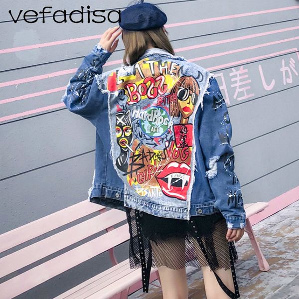 

vefadisa 2018 coats and jackets single breasted women's jeans coat patchwork denim jacket turn-down collar loose jacket ad2117, Black;brown