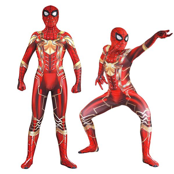 

mcu iron spider red & gold version superhero spandex lycra zentai bodysuit new epoch iron spiderman costume halloween cosplay party suit, Black;red