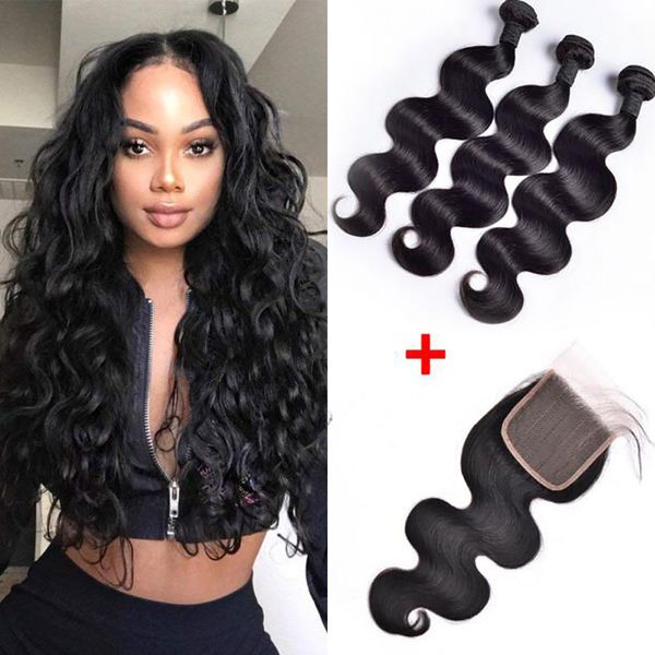 

brazilian body wave human hair 3 bundles with 4x4 lace closure 13x4 ear to ear lace frontal natural black pre plucked bleached knots