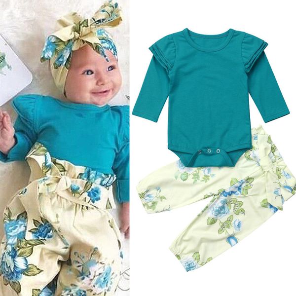 

fly sleeve newborn kids baby girls clothes bodysuit romper+pants trousers 3pcs outfits, White
