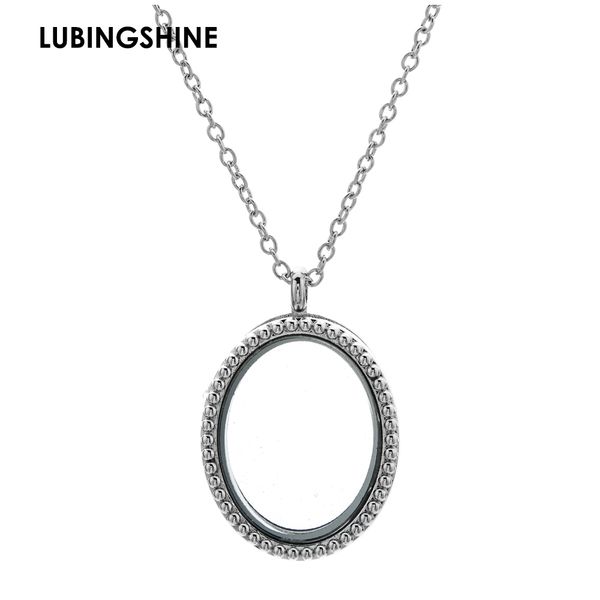 

oval locket with chain magnetic memory magnet glass live floating p locket jjal n318, Silver