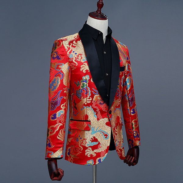 

2018 men 039 chine e tyle red jacquard embroidery dragon pattern blazer nightclub lim fit de ign wedding groom uit jacket