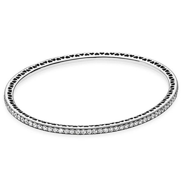 

new 925 sterling silver bangle pave twinkling forever love heart with crystal bracelet fit women bead charm diy europe jewelry, Black