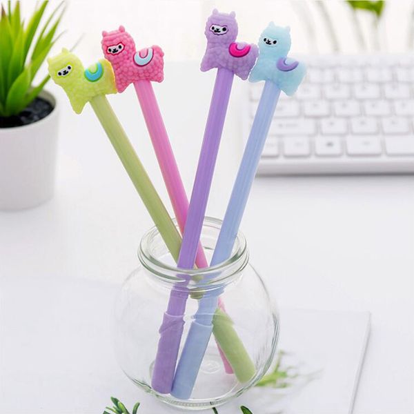 

cartoon alpaca shape gel pen diy office stationery and school supplies smooth writing black and blue ink 0.38mm pen 4pcs