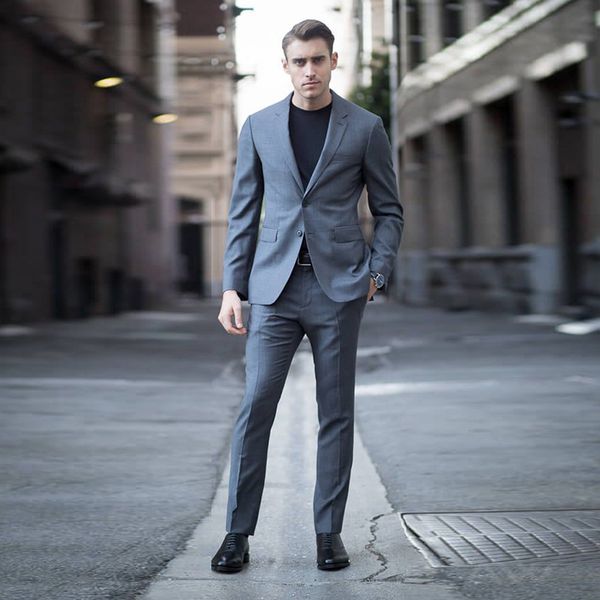 

2018 custom made gray men suits for business 2 pieces jacket+pants slim fit man blazer groom tuxedos prom wear formal men suits, Black;gray