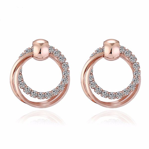

boako double round rhinestone hoop earrings female rose gold color earrings for women girls bridal charms jewelry pendientes, Golden;silver