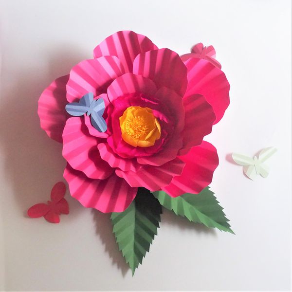 

Unique 1 Piece 50CM Giant Paper Flower + 2pcs Leaves + 4PCS Butterflies For Wedding & Event Backdrop Decor Baby Nursery Custom Decorations