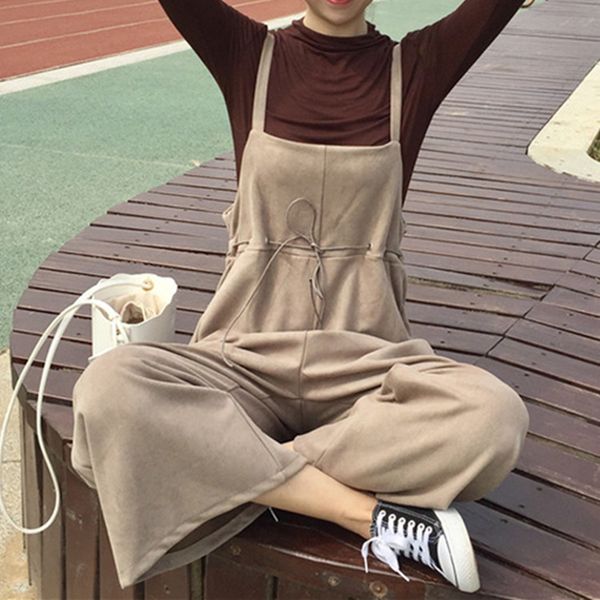 

suede women jumpsuit loose wide leg overalls khaki soft clothing for women fashion holiday off shoulder lace casual coveralls, Black;white