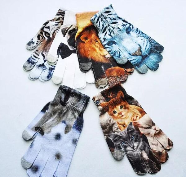 

new winter keep warm women men touch screen soft cat dog fruit cake 3d printing gloves and stamping touch gloves, White