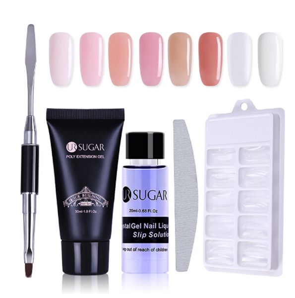 

poly gel set 30ml quick building finger extension crystal uv led jelly acrylic builder gel nail art brush tools kit, Red;pink