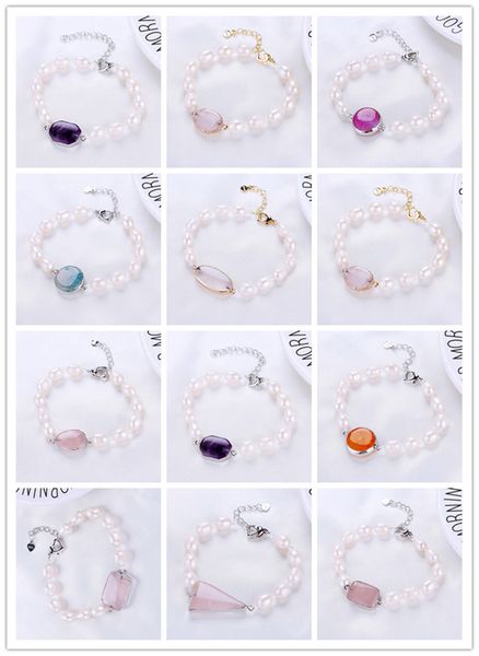

freshwater pearl bead women bracelet fine jewelry natural stone flower rose quartz silver heart clasp accessories gift, Black