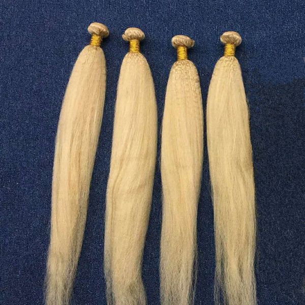 

peruvian human hair kinky straight #613 blonde weave bundles 4pcs lot italian coarse yaki blonde virgin human hair wefts extensions, Black