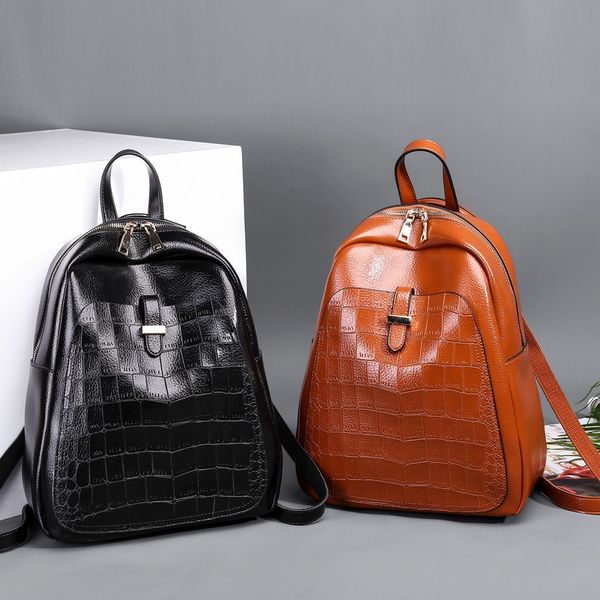 Women Retro Genuine Cow Leather Backpack Travel Bag Handbag Wiped Color M 4color