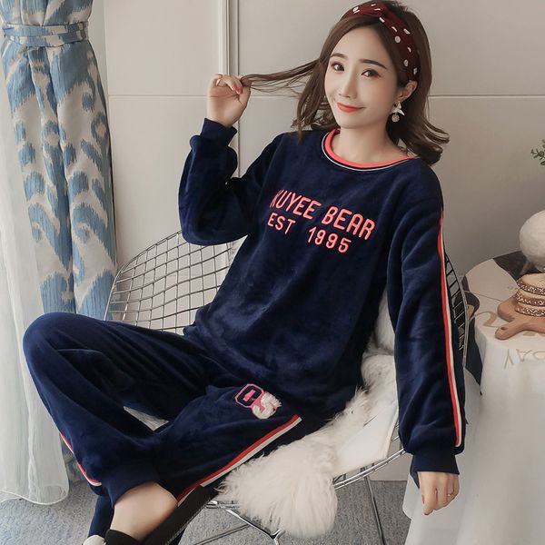 

extra thick warm flannel pajamas for women winter female coral velvet outside women clothing 2018 sleepwear at home cloth, Blue;gray