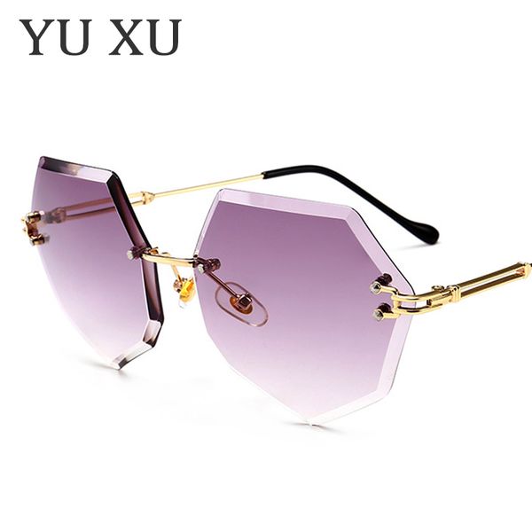 

yu xu polygon frameless sunglasses women designer frameless metal leg sunglasses new fashion gradient lens sunglasses h77, White;black