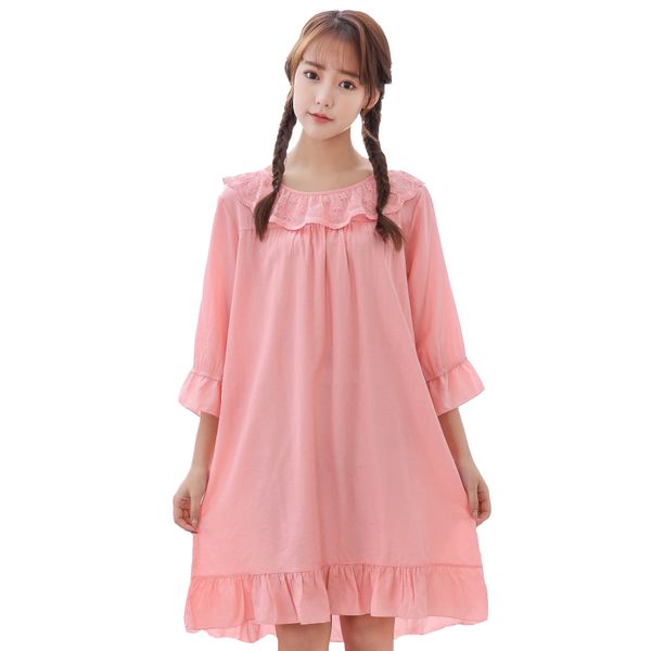 

Summer New Women Nightgown Lounge Sleep Shirt Flower Sleepwear Cotton Nightwear Sexy Home Dress Negligee Lady Wedding Gift, White