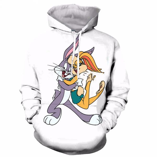 

новая моды мультфильм bugs bunny 3d lprint толстовка мода одежда женщина / мужчины толстовка толстовка пуловеры повседневный k184, Black