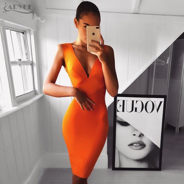 

adyce summer women bandage dress vestidos verano 2018 orang red tank deep v-neck sleveless bodycon celebrity party dresses, Black;gray