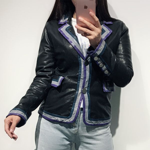 

ladies real leather blazer women genuine leather jacket, Black