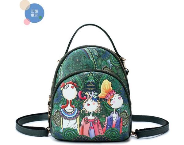

forest series female shoulder bag cartoon printing fashion pu back pack backpack