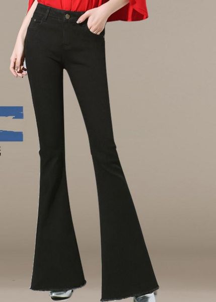 

2018 spring and autumn new style loose and comfortable big size fringed long jeans woman flare trousers, Blue