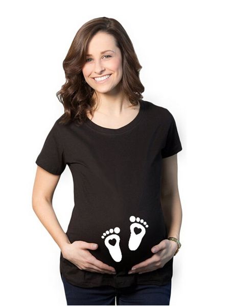 

2018 lovable love foot prints, short sleeved t-shirts for pregnant women, White