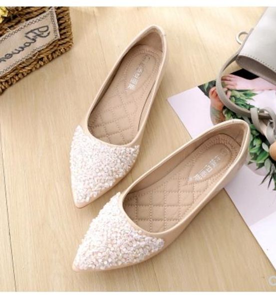 

send pointed end flat bottom single shoes shallow mouth spring 2018 new style wedding shoes women, Black