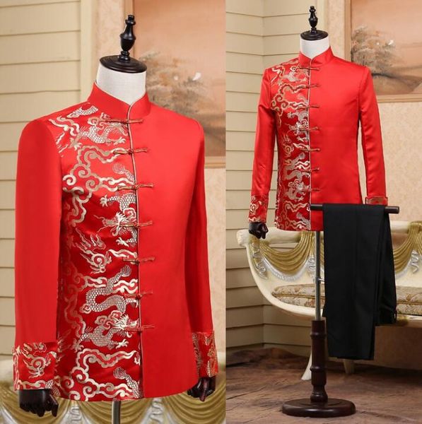 

red blazer men formal dress latest coat pant designs suit men costume chinese tunic trouser marriage wedding suits for men's, White;black