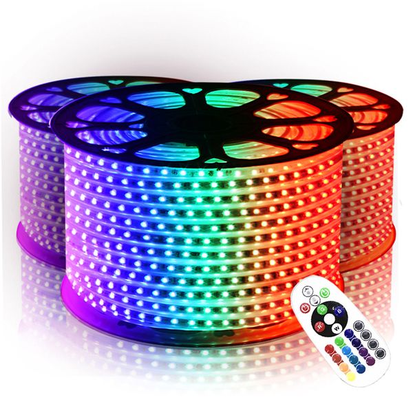 

водонепроницаемые полосы света smd 5050 rgb 110 в 220 в светодиодные ленты 10m-50m 60 светодиодов / м ip65 источник питания ик-пульт дистанц