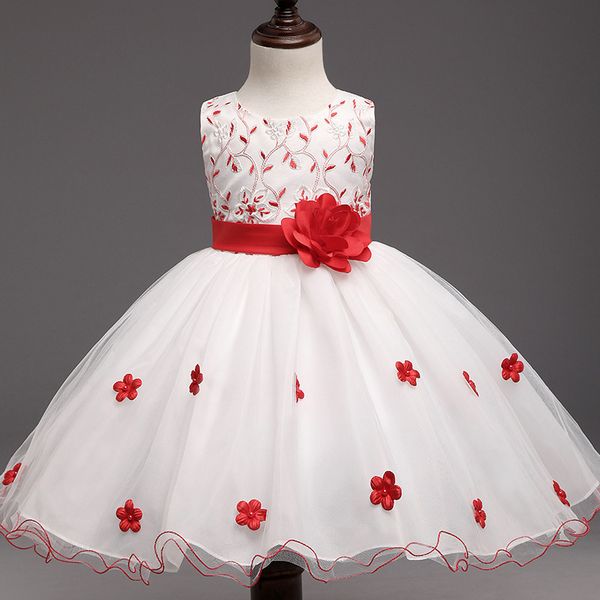 

flower princess girls dress 2018 new kids party dresses for girls white wedding dress cute children, Red;yellow