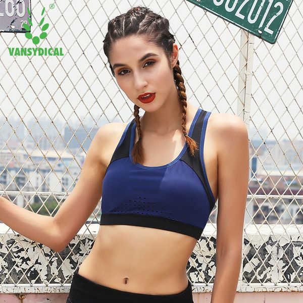 

vansydical stretch sports bras mesh yoga crop padded training vests breathable fitness gym rackerback, White;black