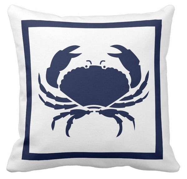 Outdoor Nautical Crab White Navy Reversable Outdoor Pillow Can Be